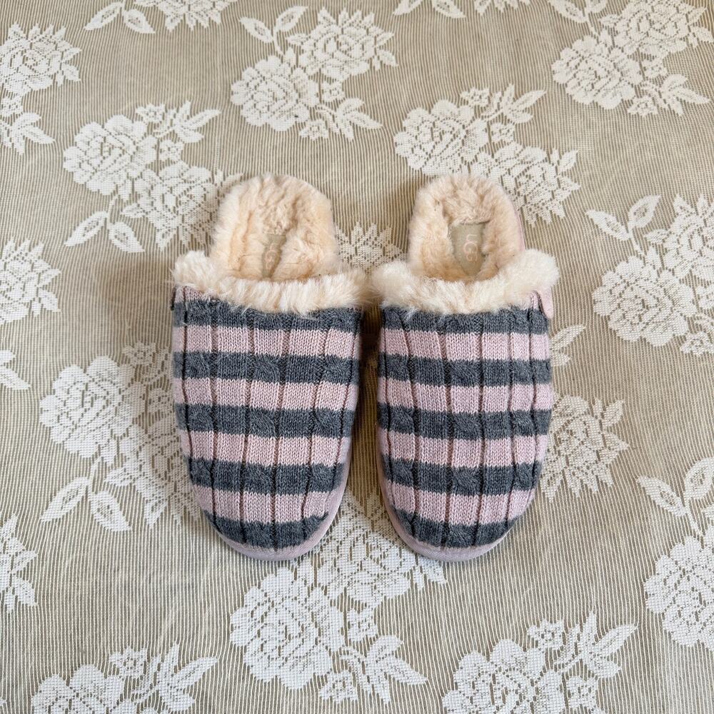 UGG Pink Gray Striped Slippers Size 7